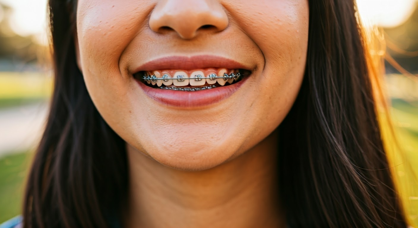 Person smiling with braces outdoors